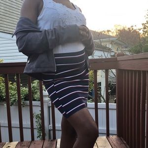 Blue skirt with red and white stripes